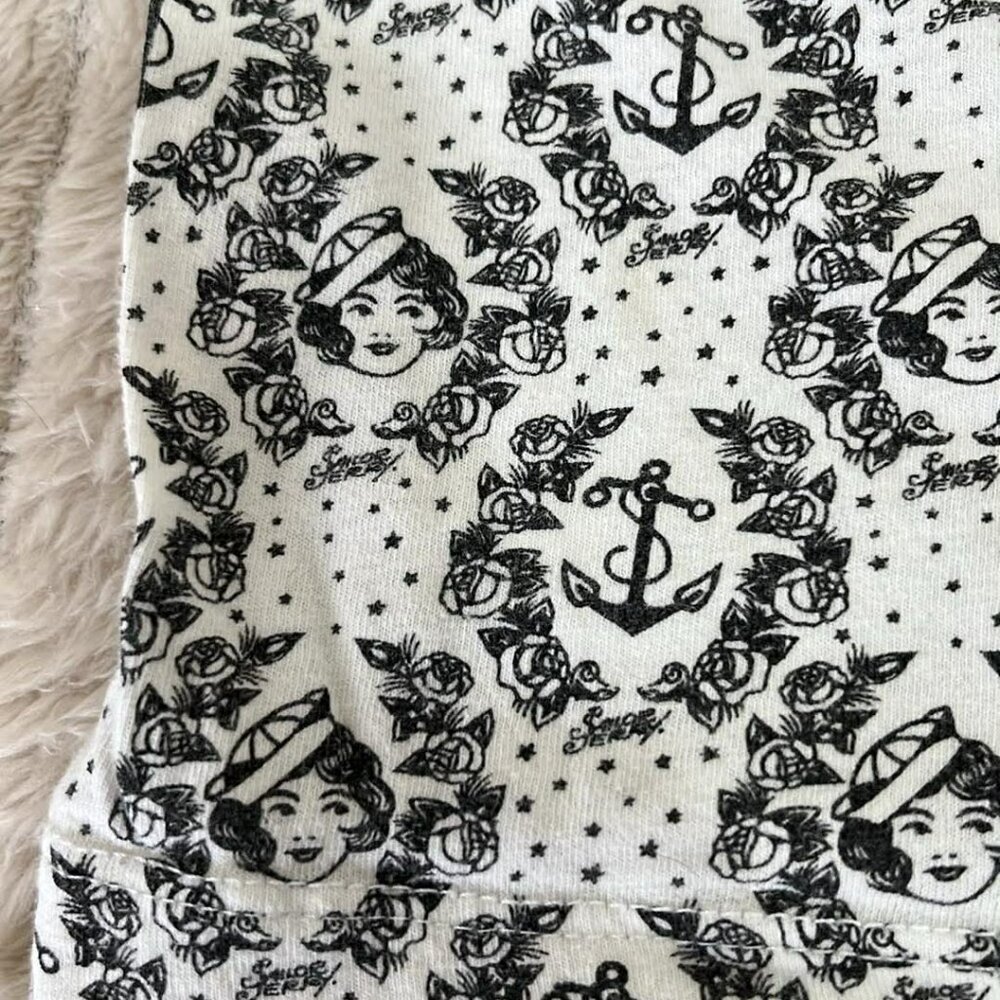 Sailor Jerry Anchor + Sailor Girl White with Black Print Tank